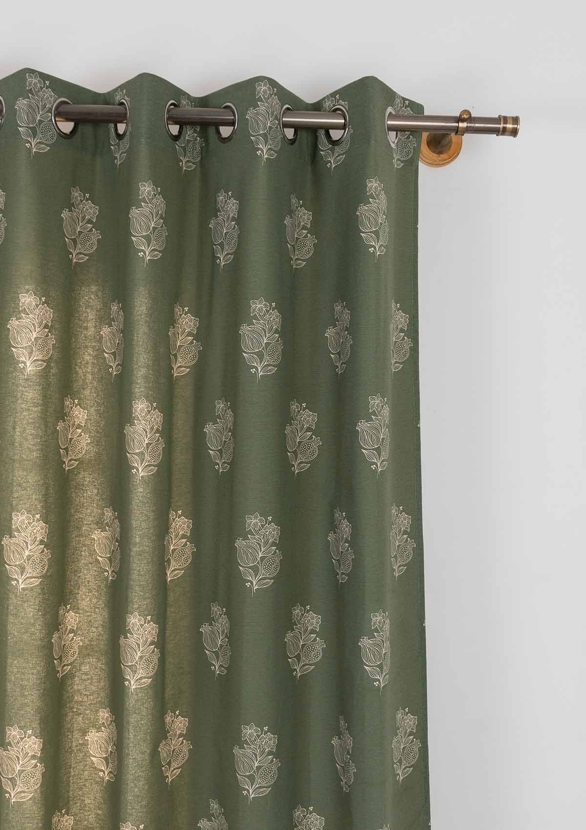 Malabar Printed 100% cotton ethnic curtain for living room & Bedroom - Room darkening - Pepper Green - Pack of 1