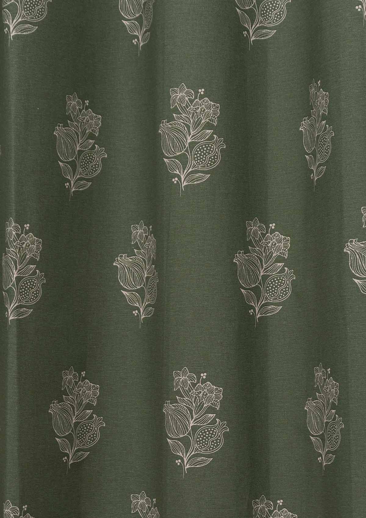 Malabar Printed 100% Customizable Cotton ethnic curtain for living room & Bedroom - Room darkening - Pepper Green