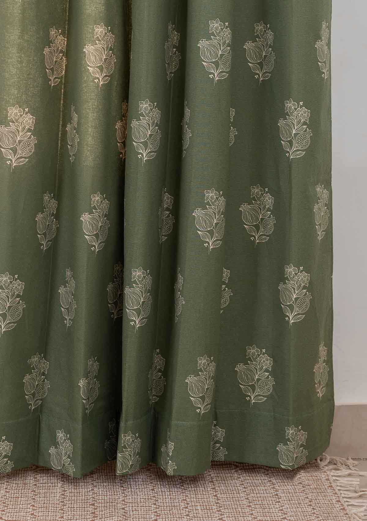 Malabar Printed Cotton Curtain - Pepper Green