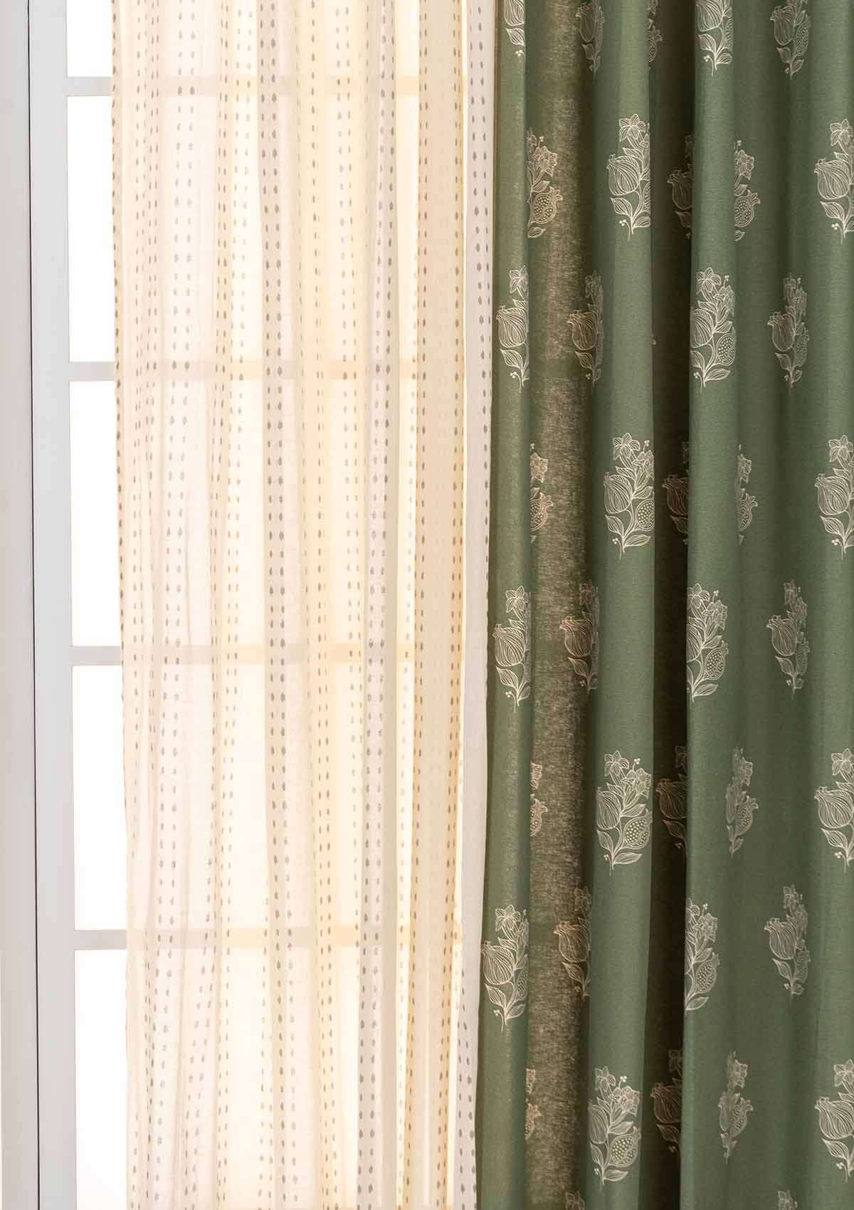 Malabar with Dew Set Of 4 Combo Cotton Curtain - Green