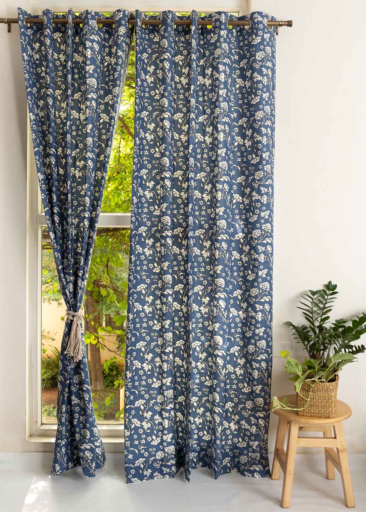 Marigold Printed Cotton curtain - Royal Blue