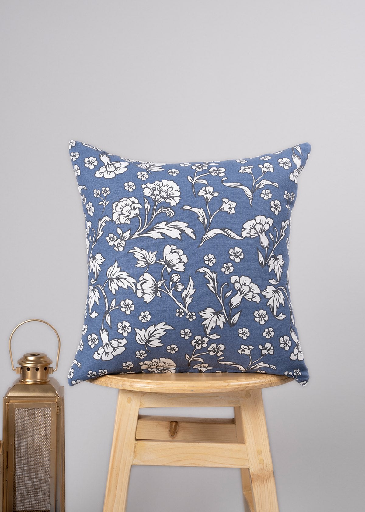 Marigold 100% cotton customizable floral cushion cover for sofa - Royal Blue