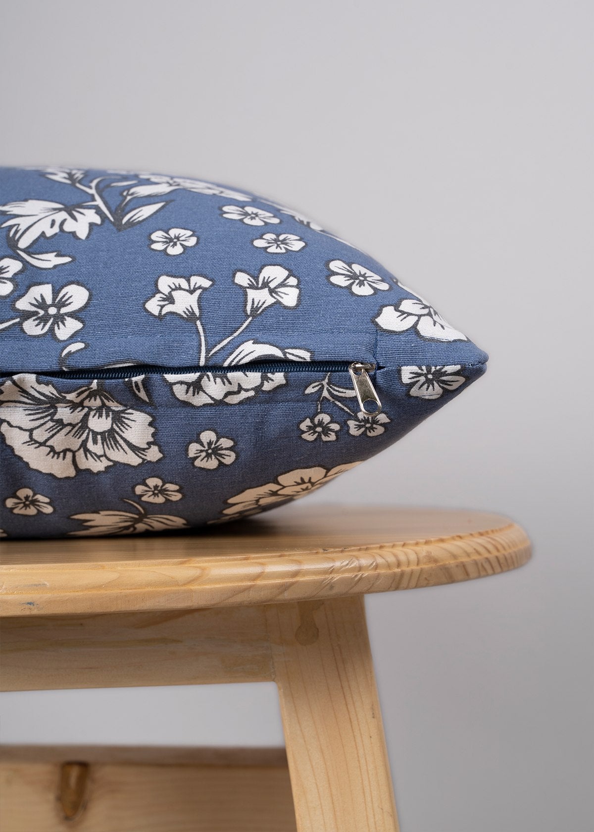 Marigold 100% cotton customizable floral cushion cover for sofa - Royal Blue