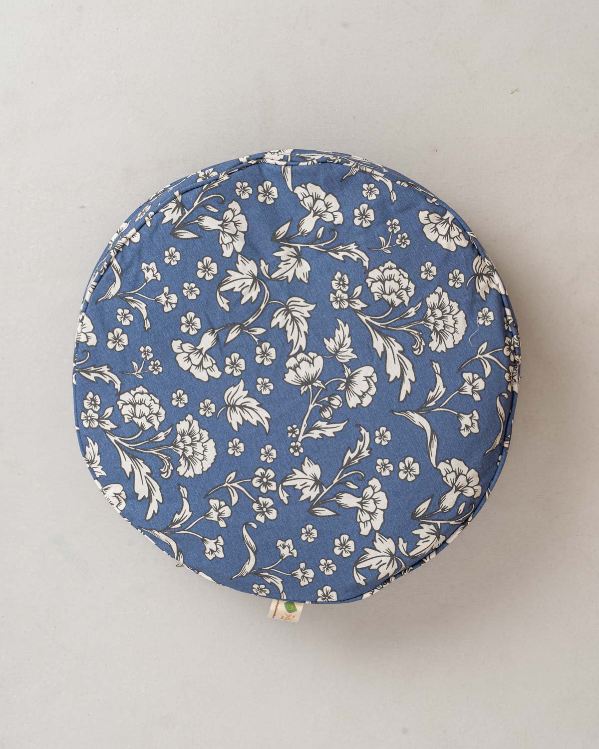 Marigold Printed Cotton Round Floor Cushion Cover - Royal Blue