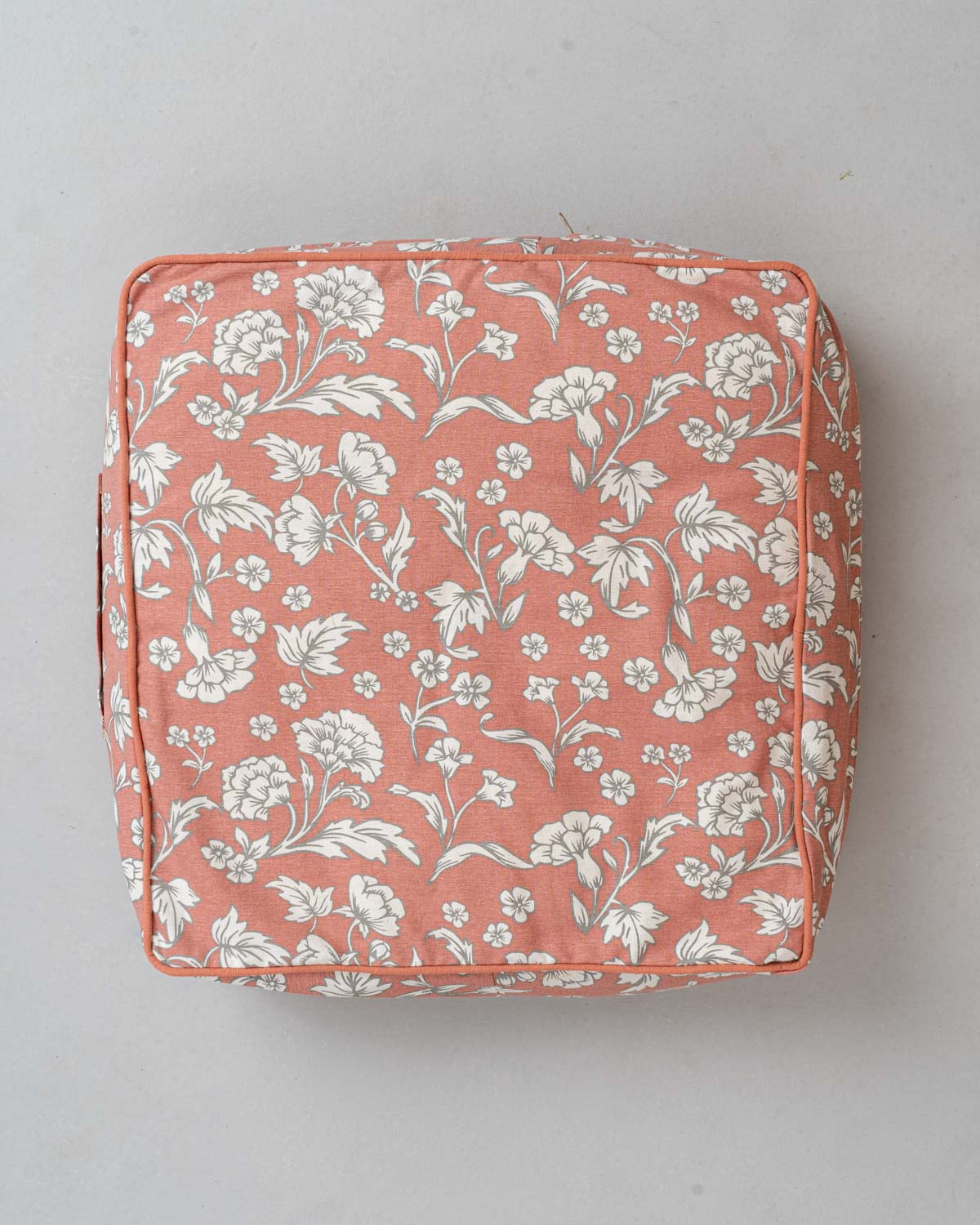 Marigold Printed Cotton Square Floor Cushion Cover - Rust