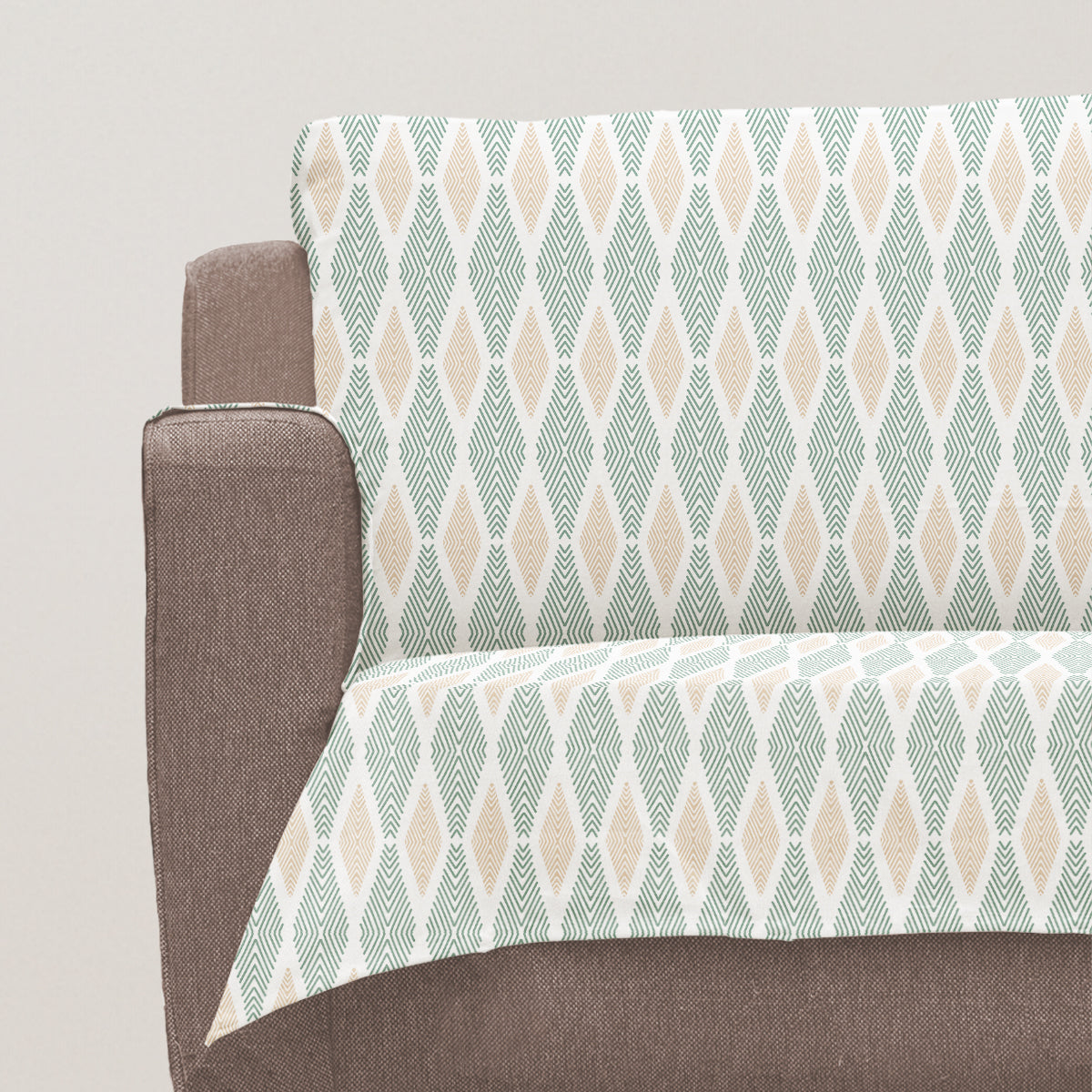 Maze 100% cotton geometric Sofa cover - Sage green