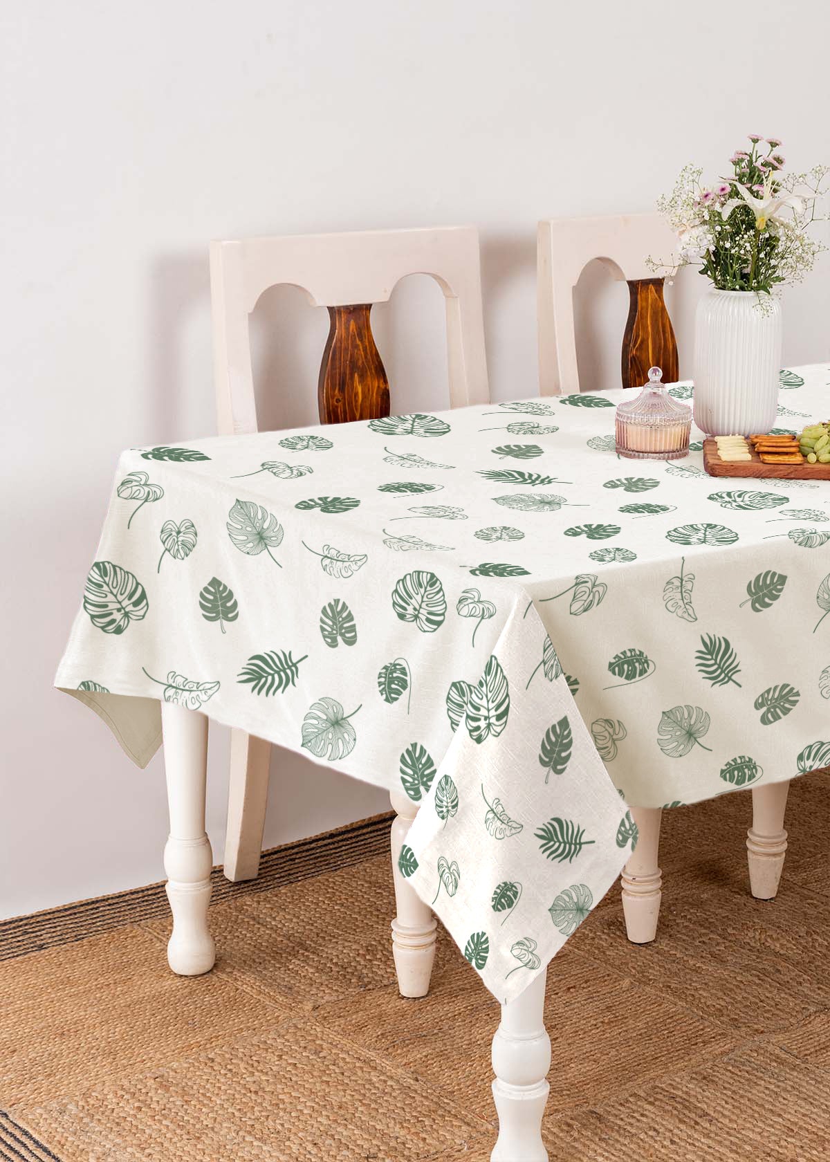 Monstera Printed Cotton Table Cloth - Green