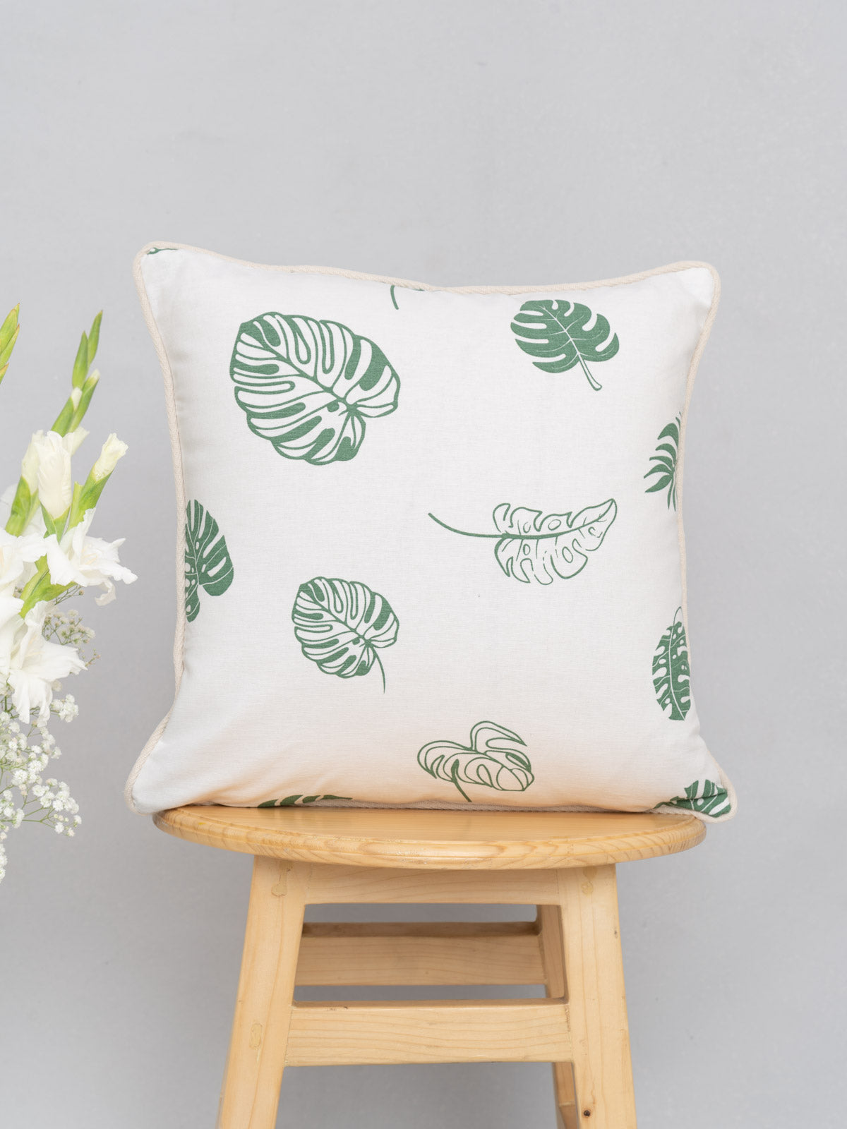 Monstera 100% cotton customizable floral cushion cover for sofa - Green