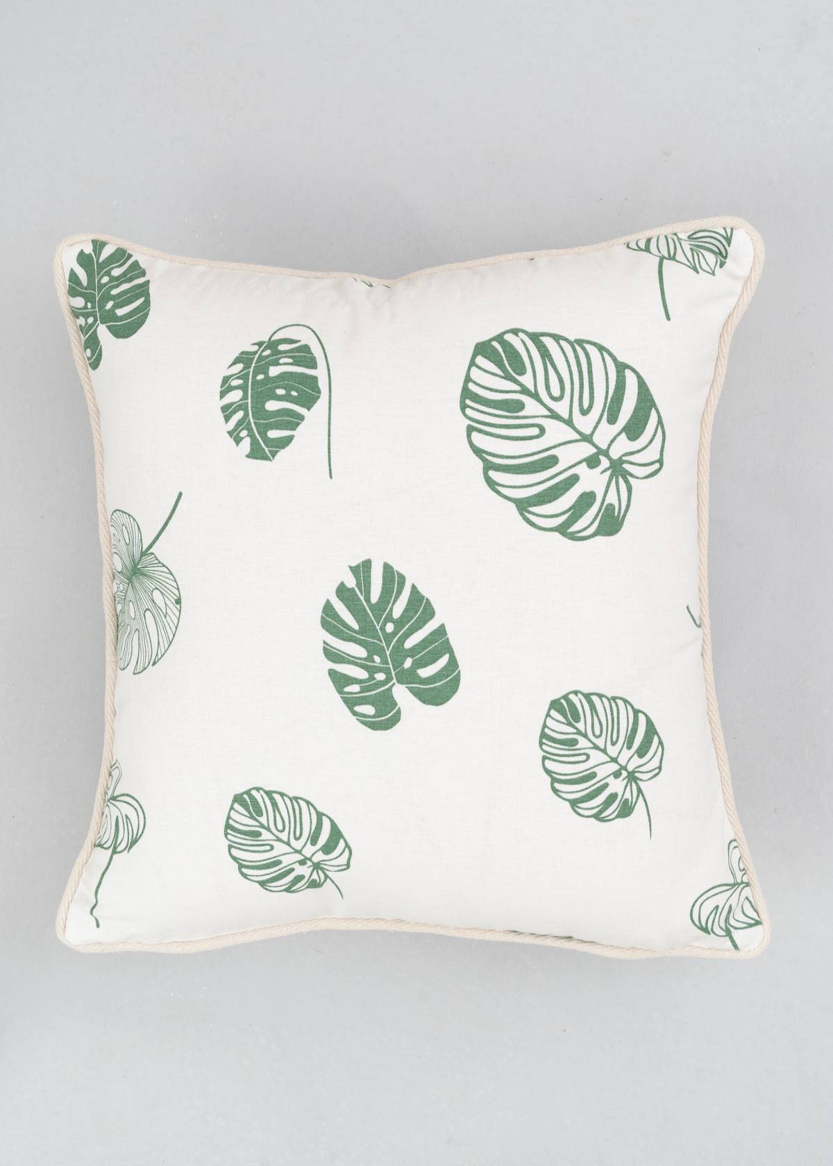 Monstera Printed Cotton Cushion Cover - Green