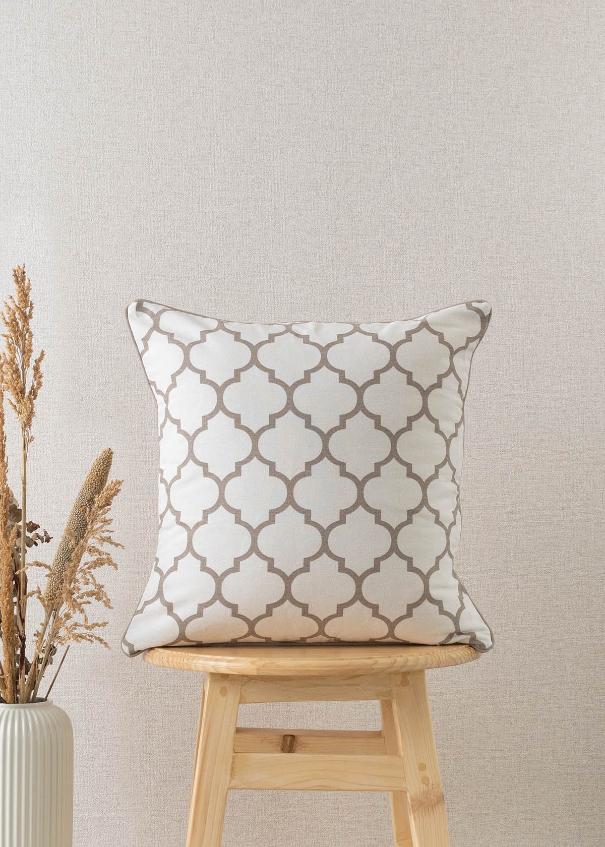 Trellis 100% cotton customizable geometric cushion cover for sofa - Walnut grey