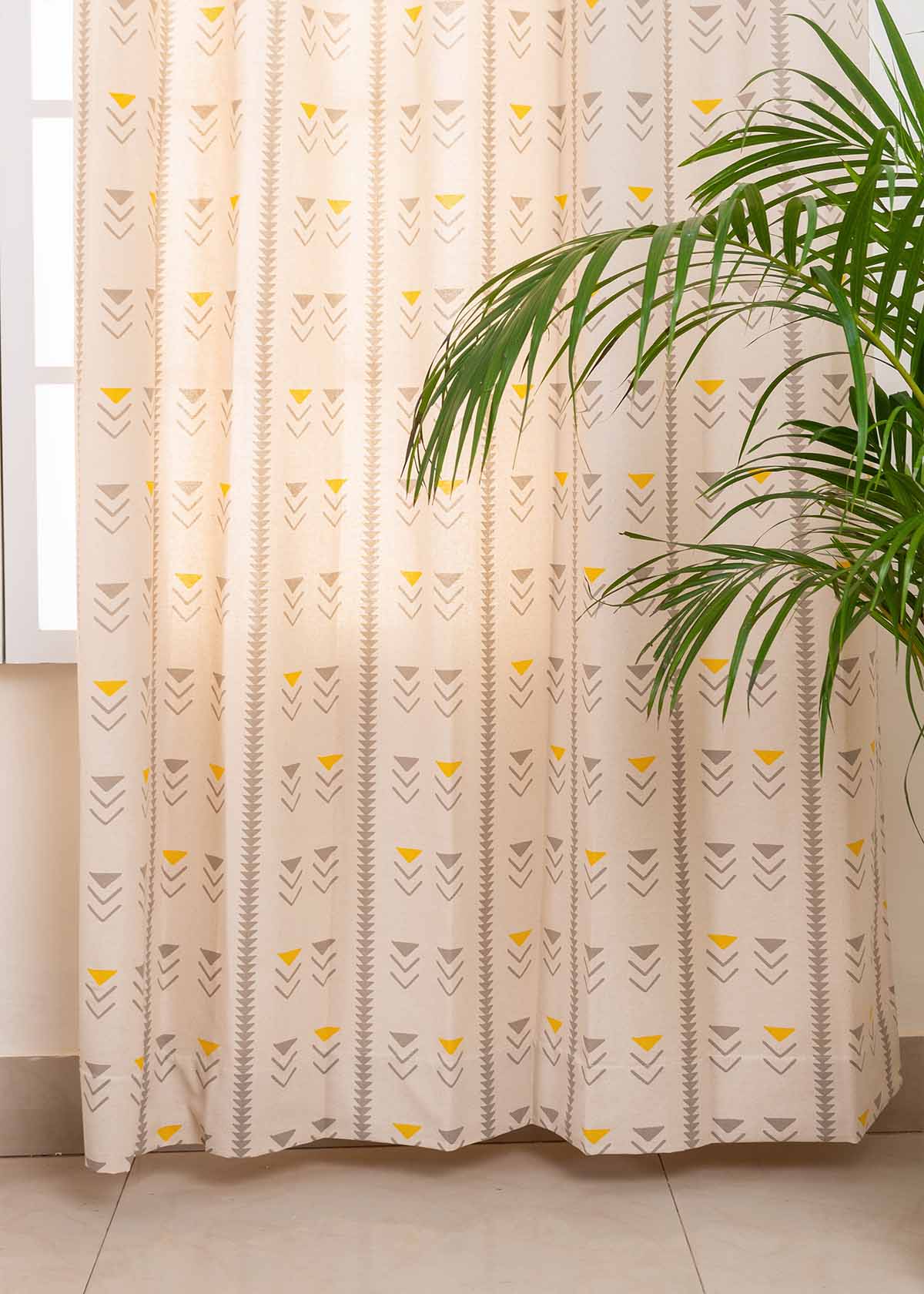 Mudline Printed Cotton Curtain - Mustard