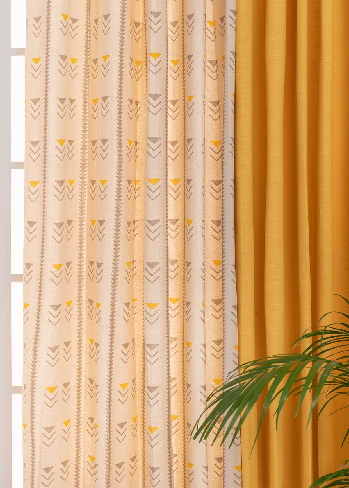 Mustard Solid, Mudline In English Mustard Set Of 4 Combo Cotton Curtain - Mustard