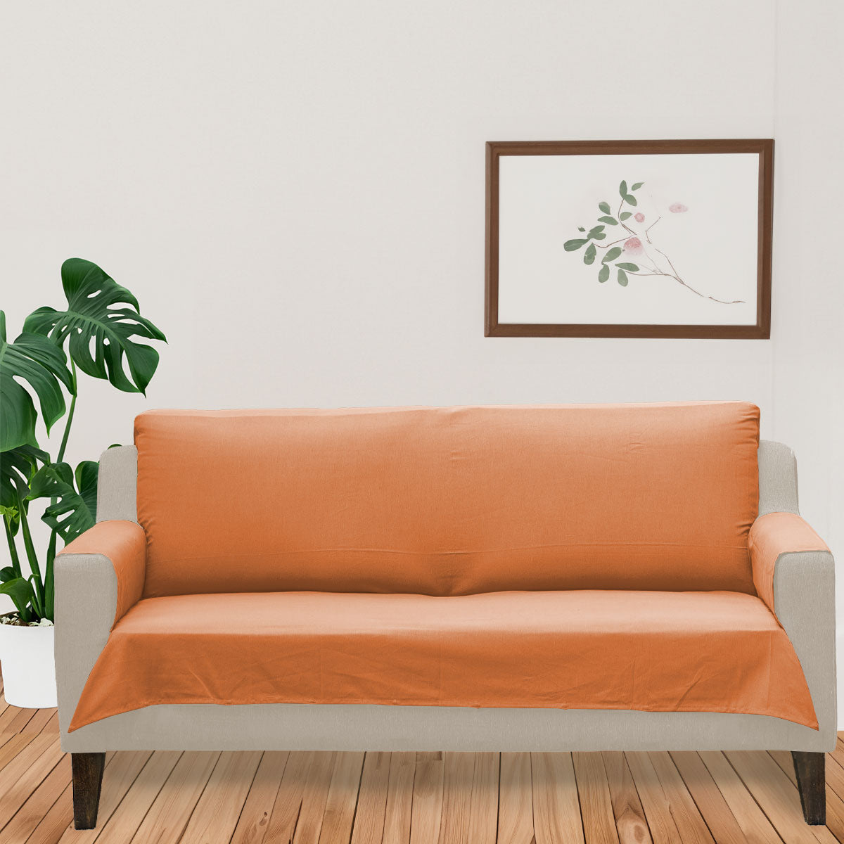 Solid orange 100% cotton plain Sofa cover - Main Image