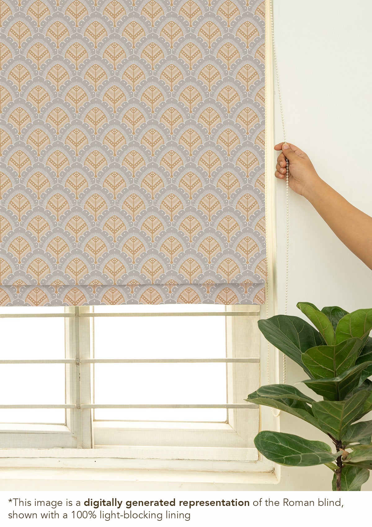 Pakkshi 100% Cotton Printed Customizable blind for livingroom & Bedrooms-Light Reduction-Yellow and Grey