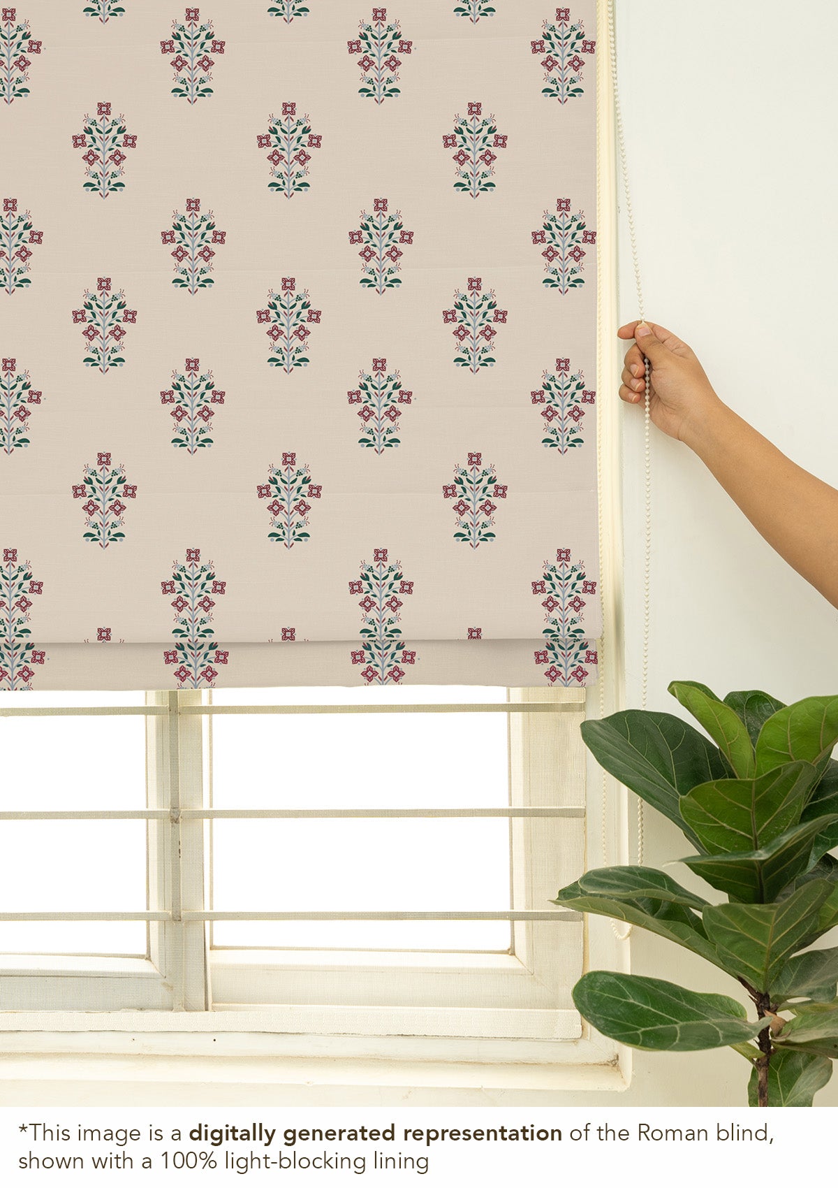 Palash 100% Cotton Sheer Printed Customizable blind for livingroom & Bedrooms-Light Filtering-Green and Red