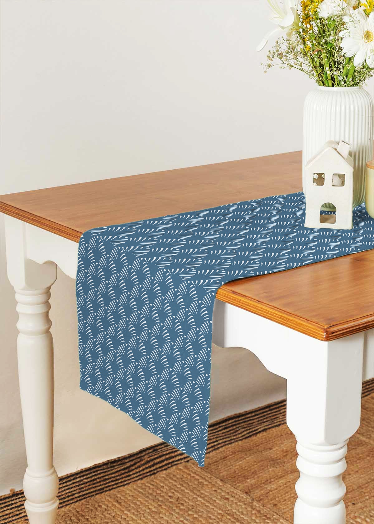 Pergola 100% cotton customisable floral table Runner for dining - Indigo