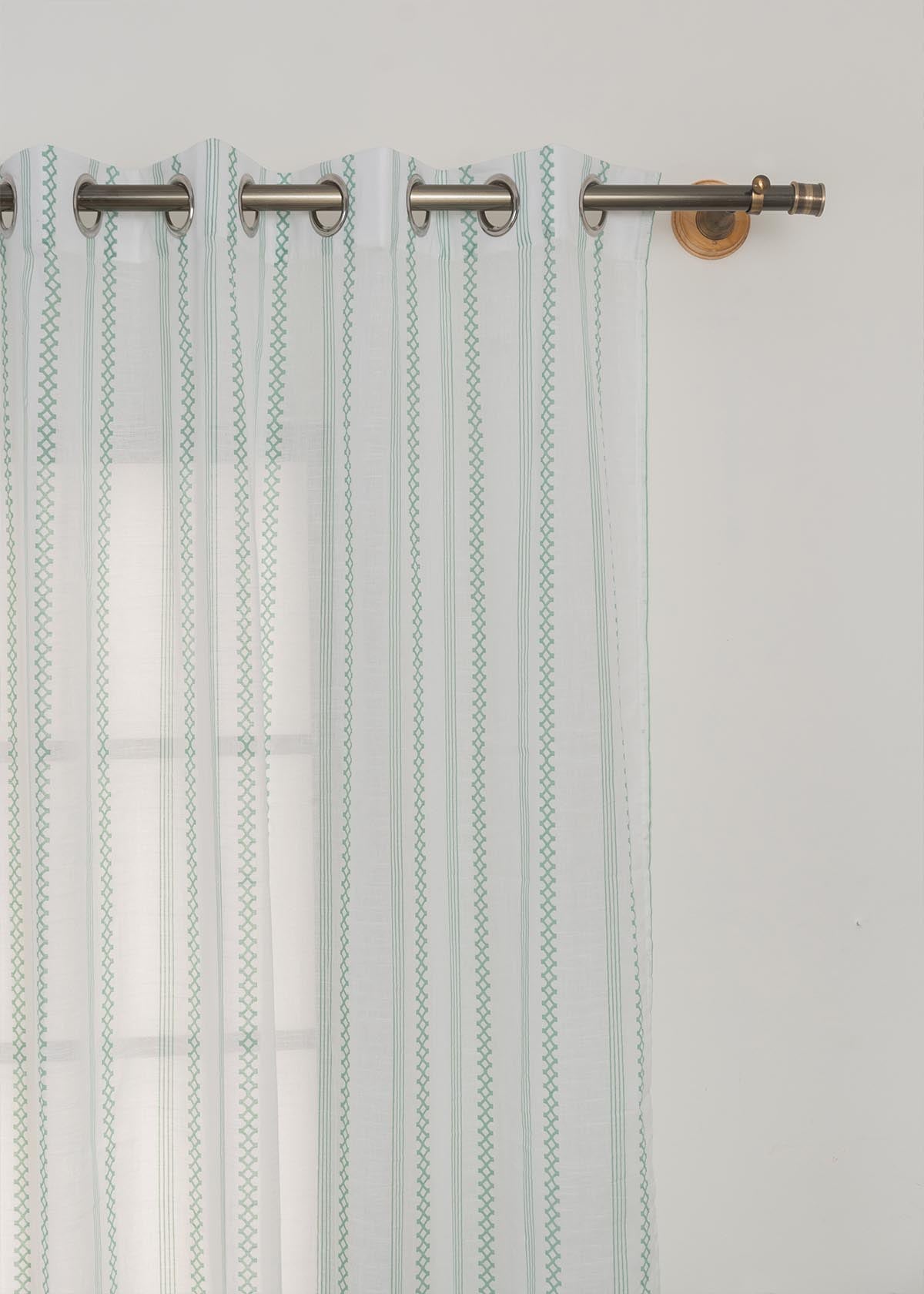 Picket Fence Printed Sheer Curtain - Sage Green
