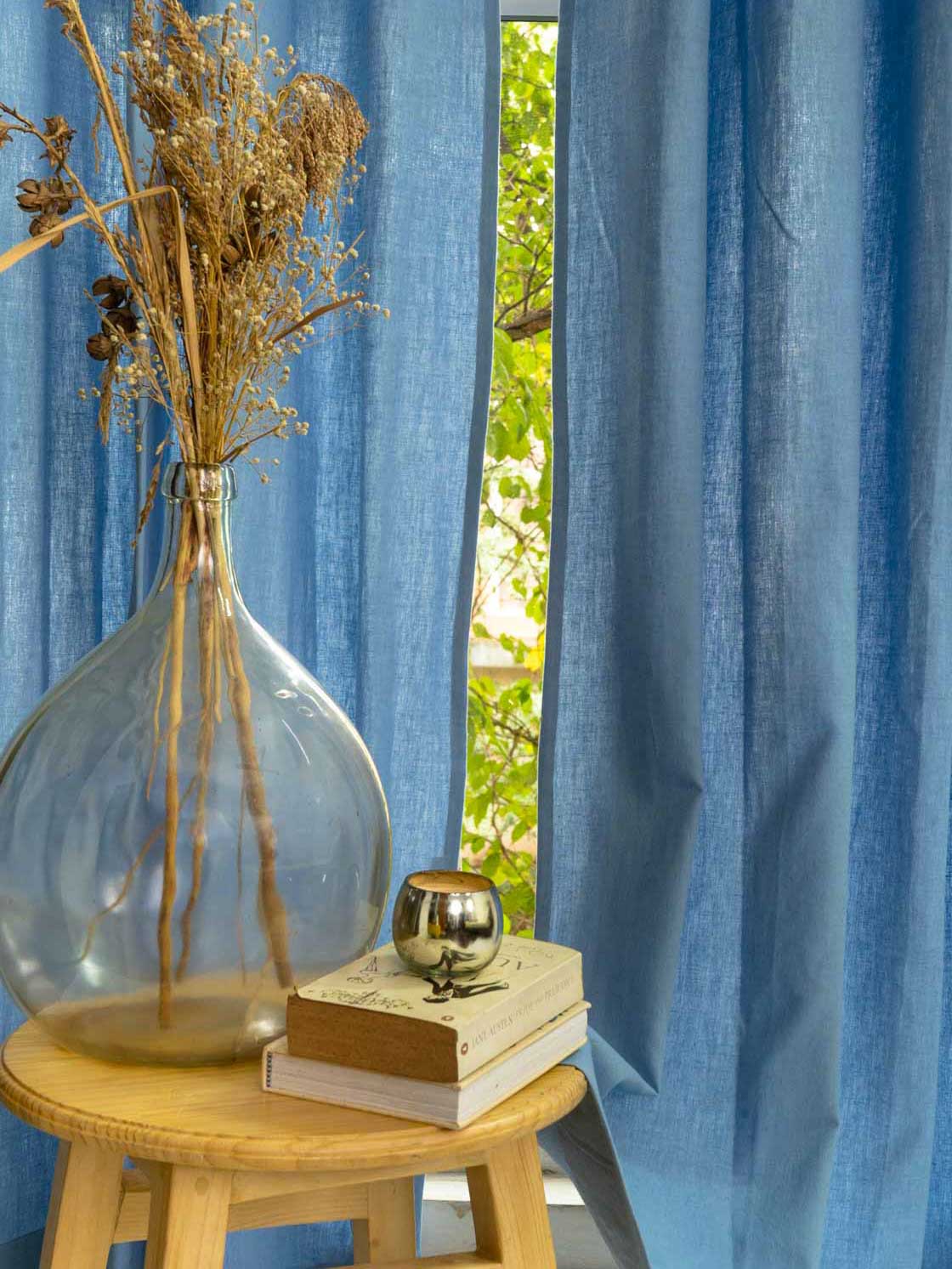 Solid Linen Curtain - Blue