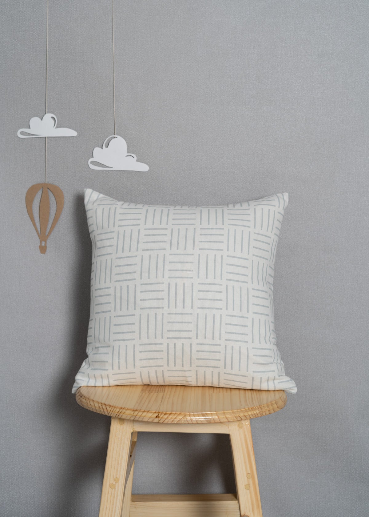 Hashlines Printed Cotton Cushion Cover - Grey