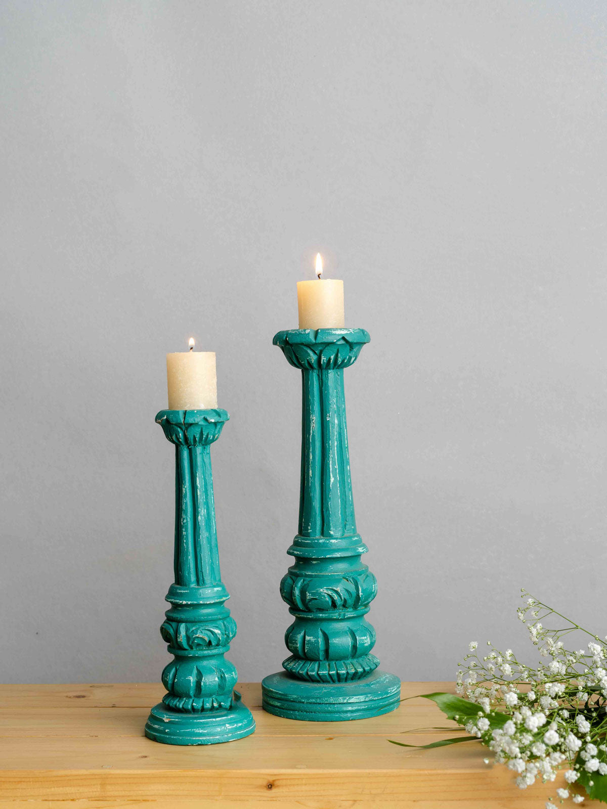 Retro Candle Holders - Teal