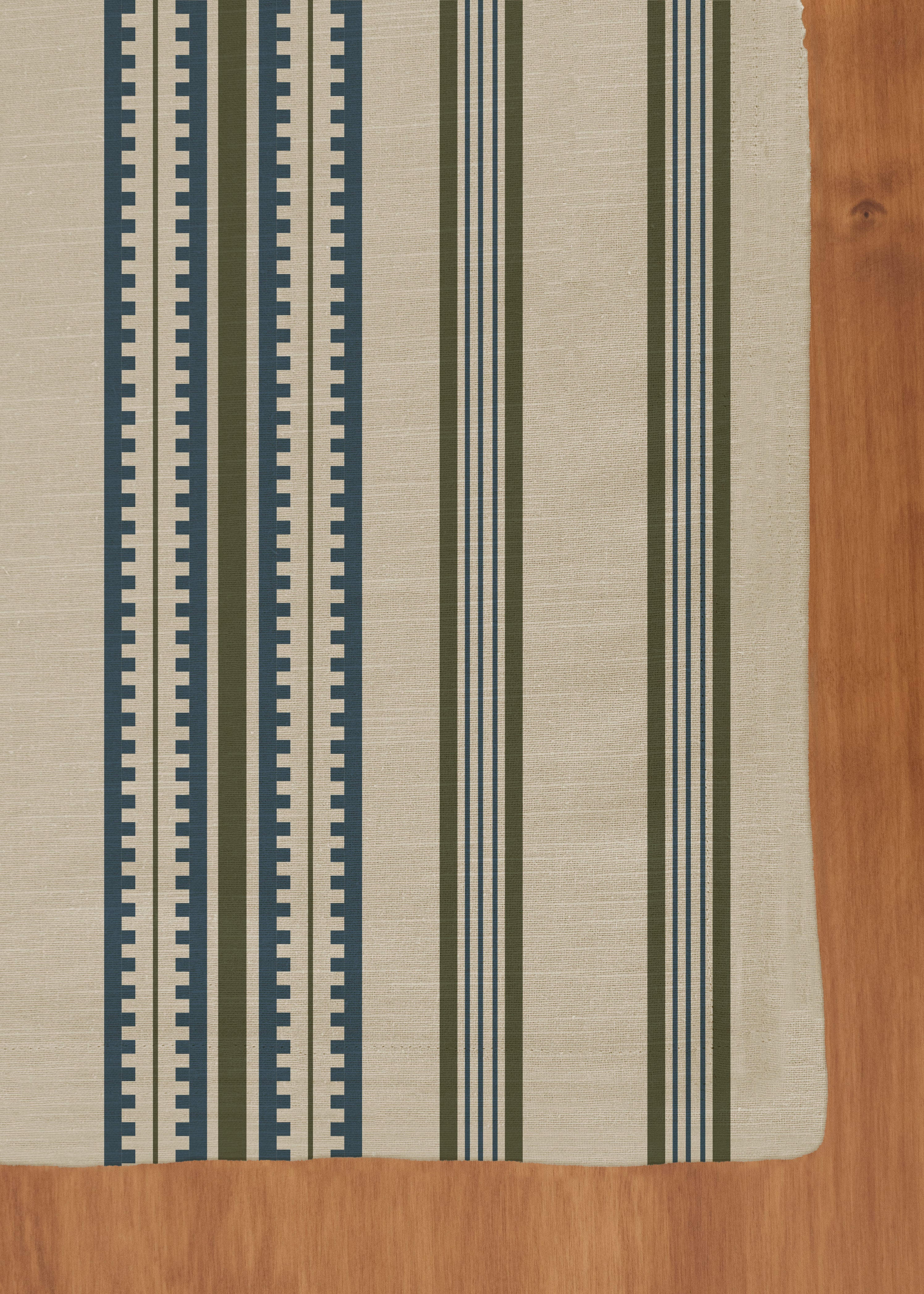 Roman stripes 100% cotton customisable geometric table cloth for dining - Pepper green & Night blue