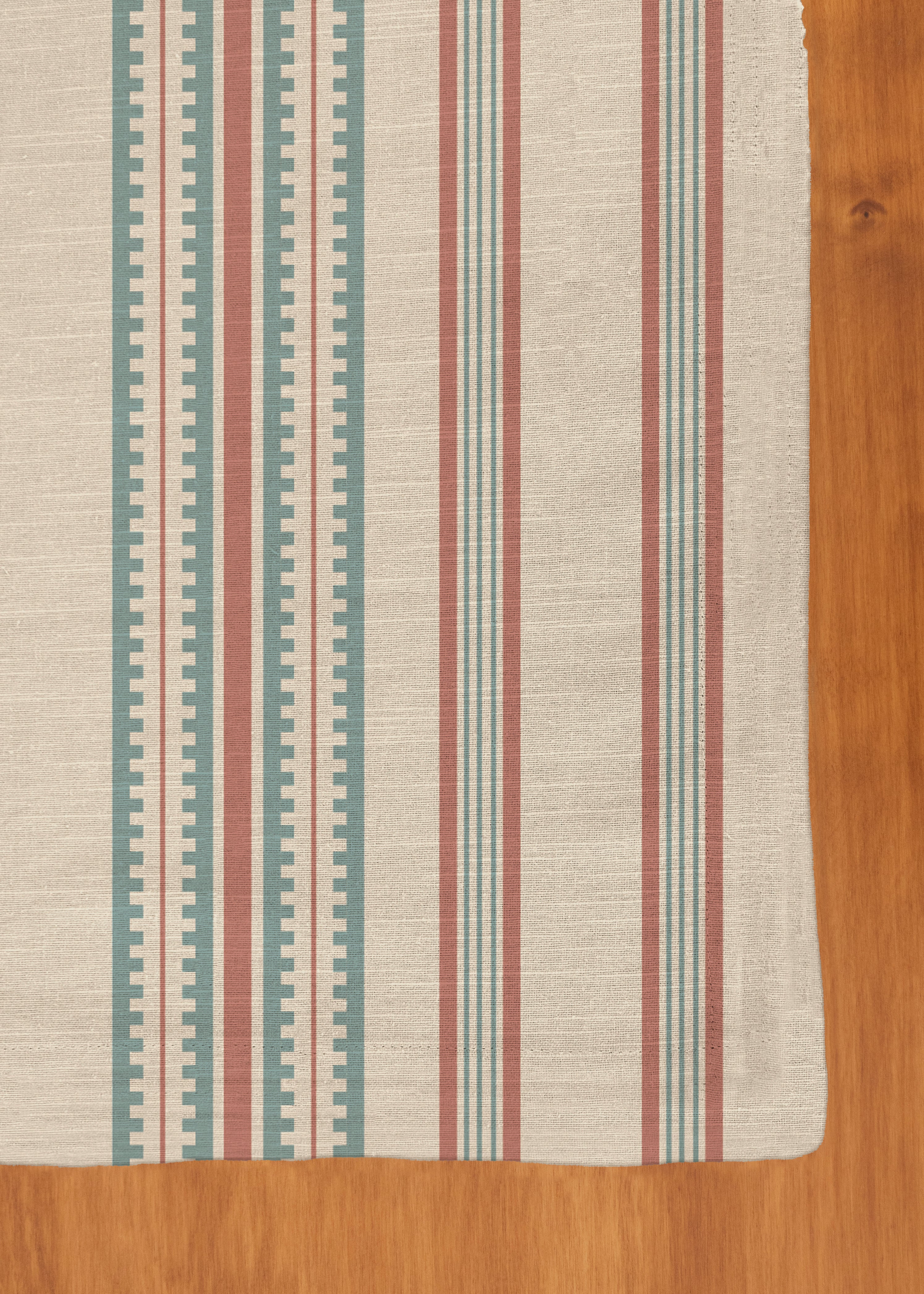 Roman stripes 100% cotton customisable geometric table cloth for dining - Rust and Nile blue