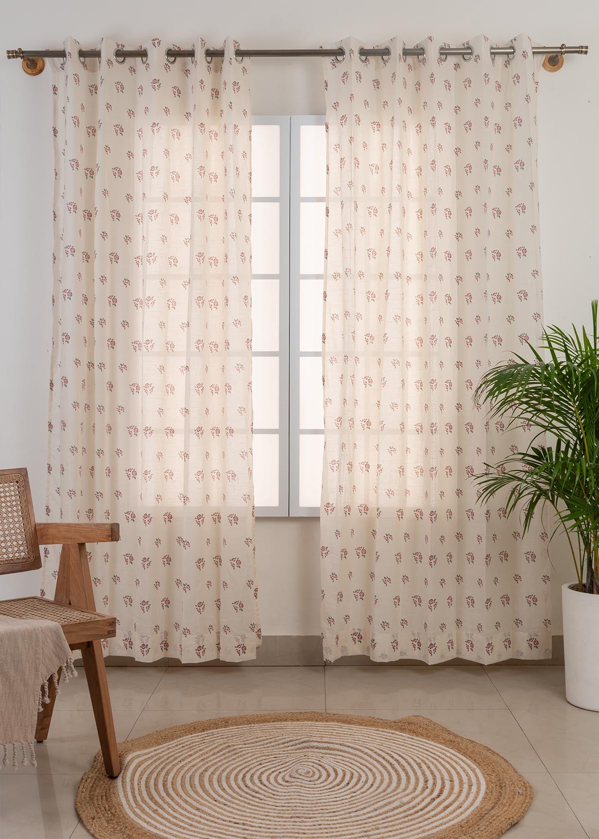 Rose Garden Printed Sheer Curtain - Wine Red