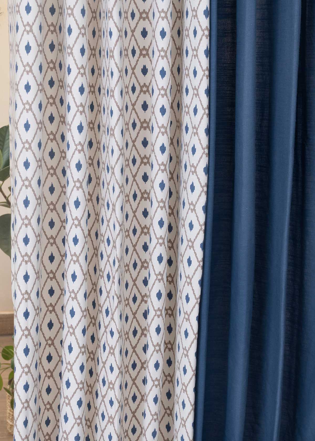 Royal Blue Solid, Diamond Yard Set Of 4 Combo Cotton Curtain - Royal Blue