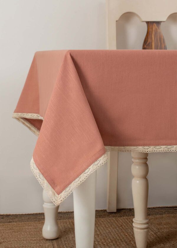 Solid Rust 100% cotton plain table cloth for 4 seater or 6 seater dining with lace border