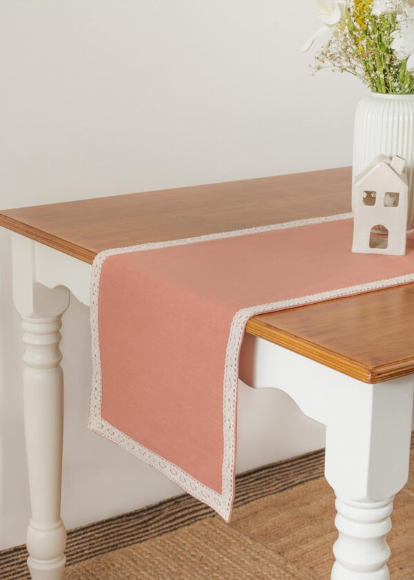 Solid Rust 100% cotton plain table runner for 4 seater or 6 seater dining with lace boarder - Rust