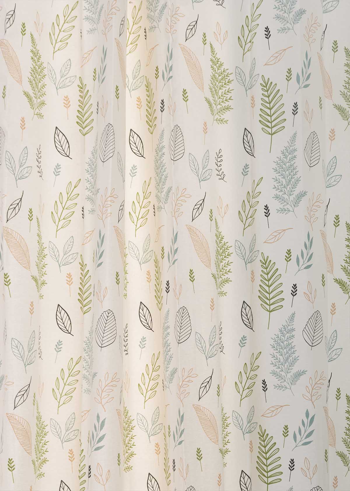 Rustling Leaves Printed Cotton Curtain - Green