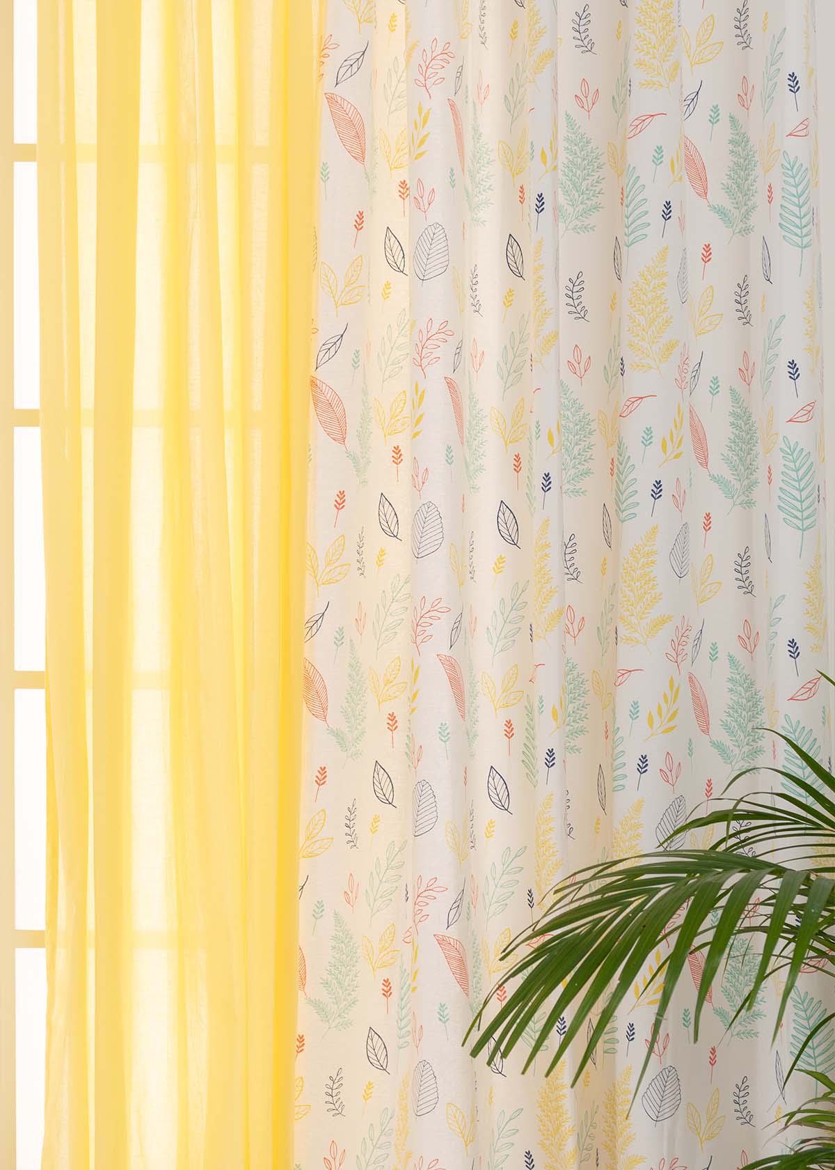 Rustling Leaves In Many Hues,Pale Banana Solid Sheers Set Of 4 Combo Cotton Curtain - Multicolor