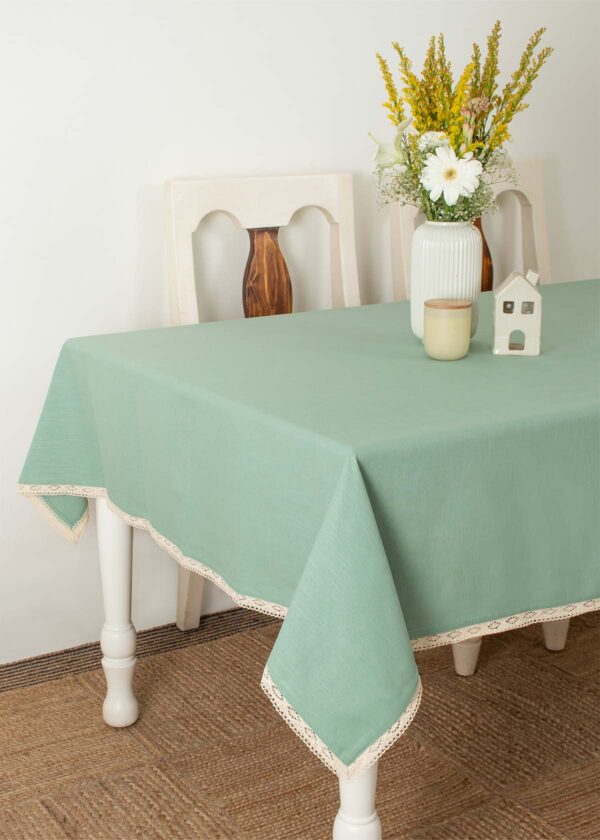 Turquoise Floral Tablecloth, 88x104 Inches - 100% Cotton, Handmade, Rectangle Dining Table Cover