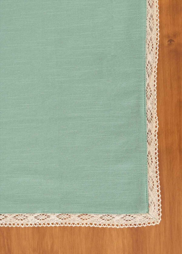 Solid Sage Green 100% cotton plain table cloth for 4 seater or 6 seater dining with lace border
