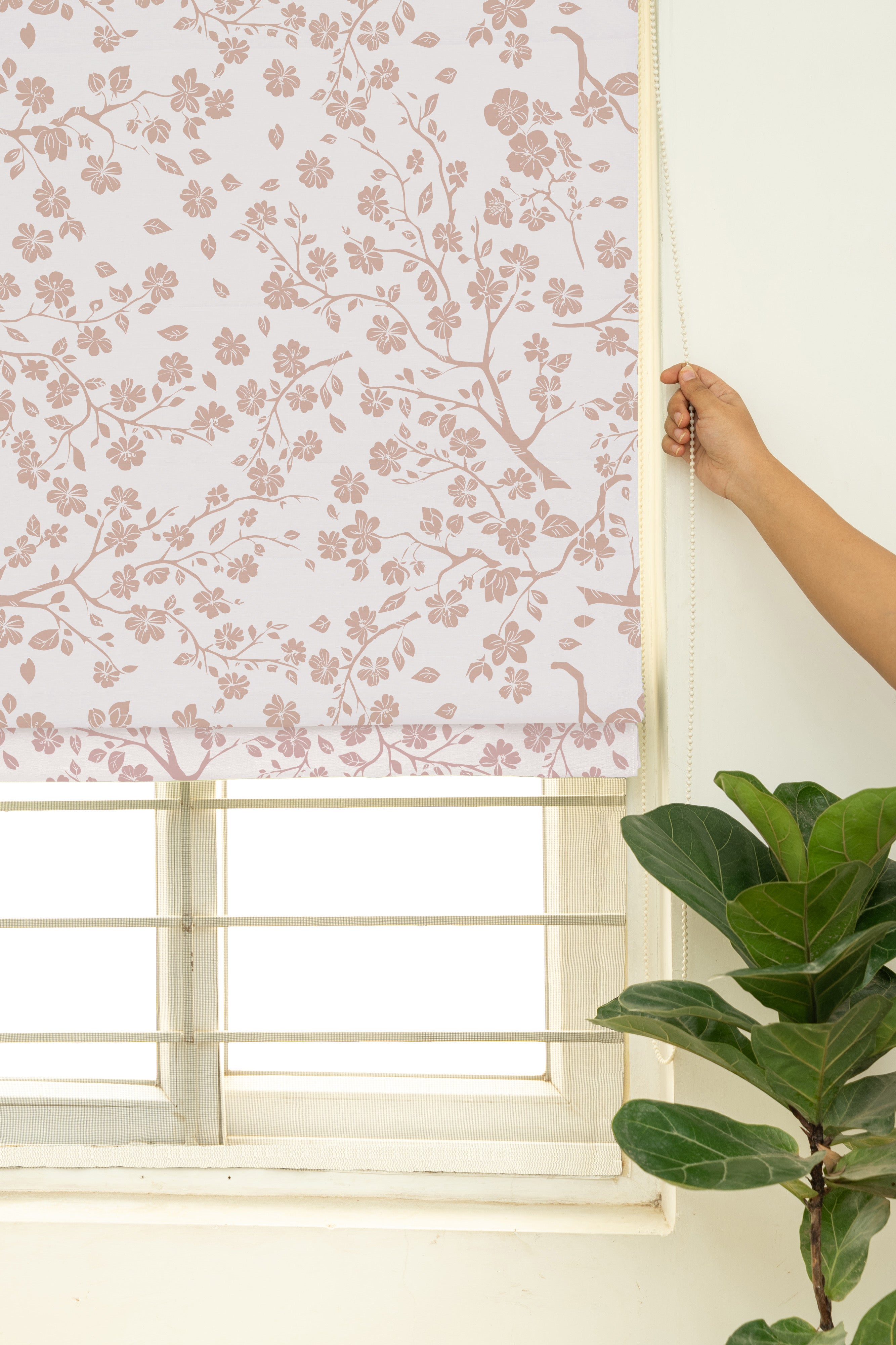 Sakura 100% Cotton Sheer Printed Customizable blind for livingroom & Bedrooms-Light Filtering