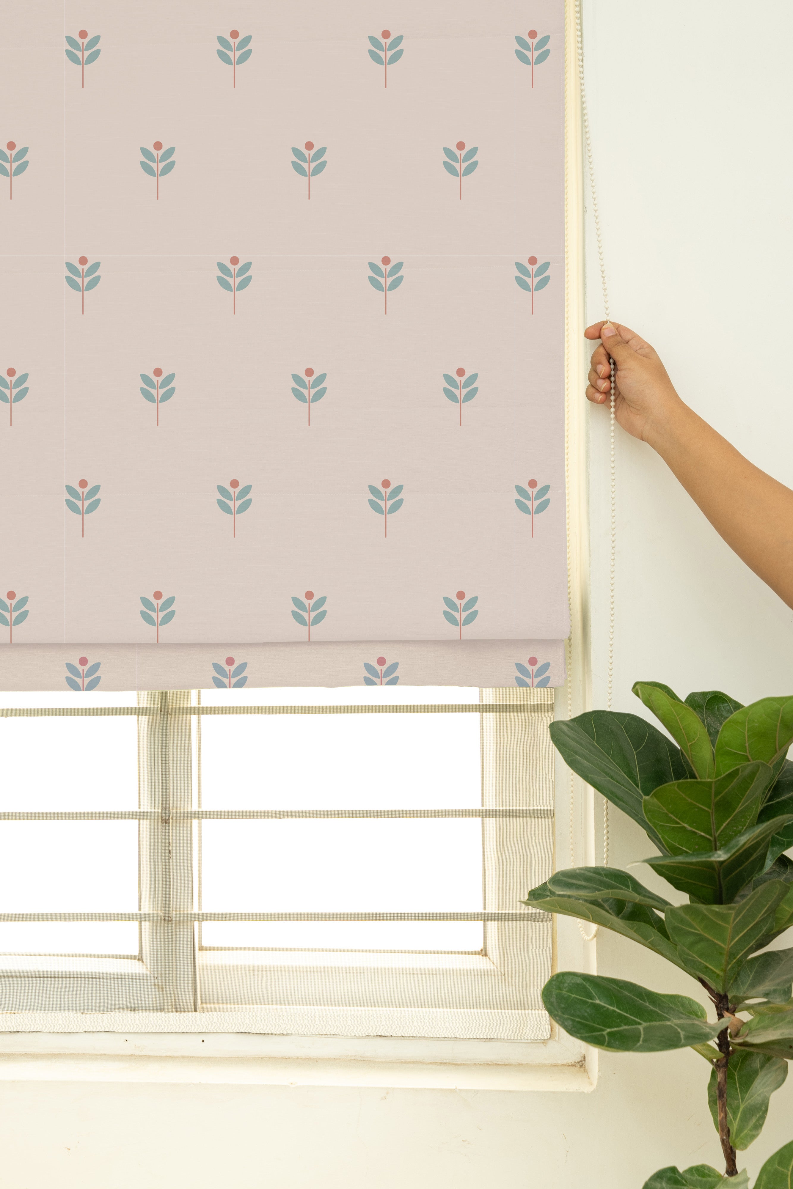 Sapling Nile blue 100% Cotton Sheer Printed Customizable blind for livingroom & Bedrooms-Light Filtering