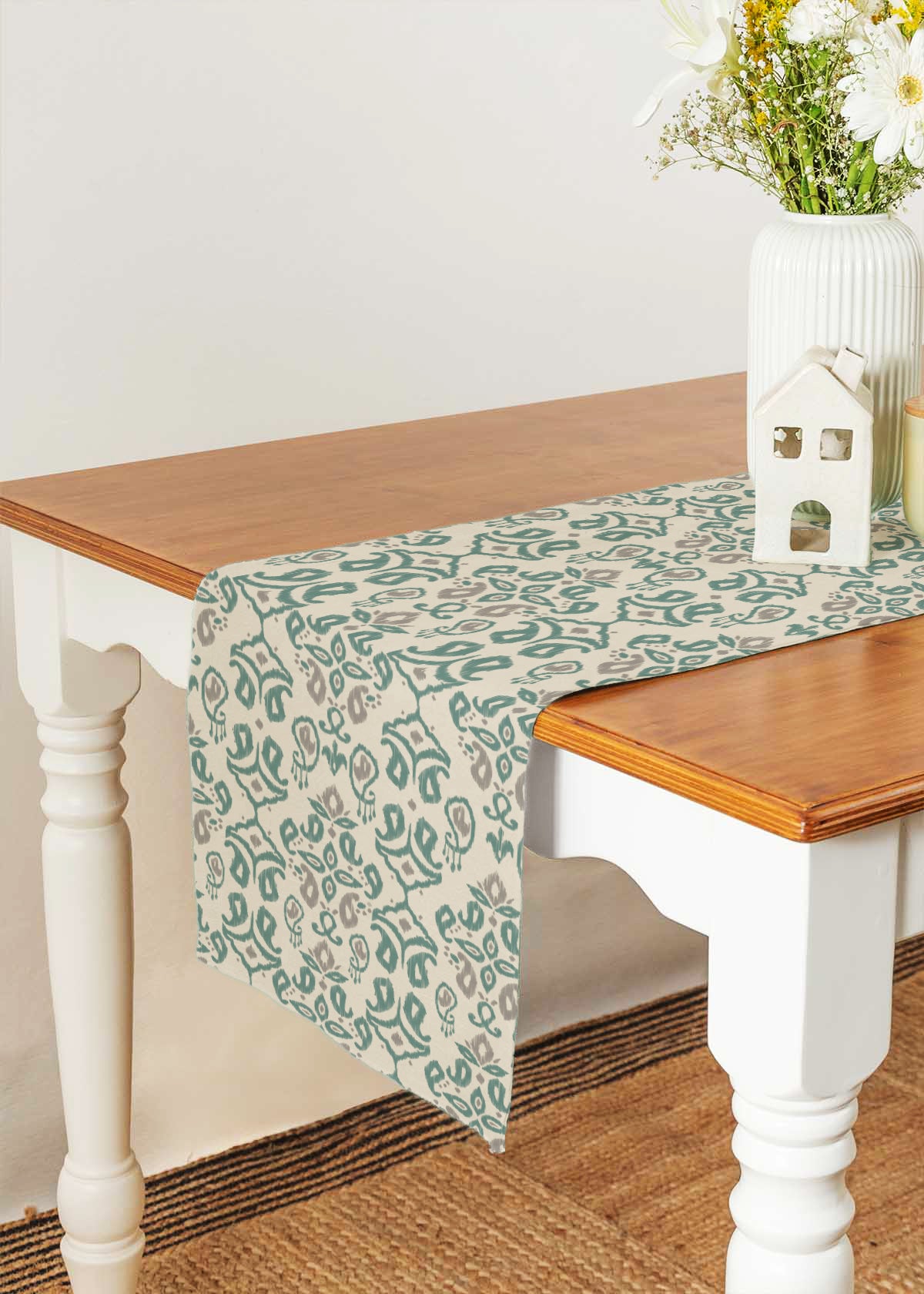 Spice route 100% cotton elegant table runner for 4 seater or 6 seater Dining with tassels - Multicolor
