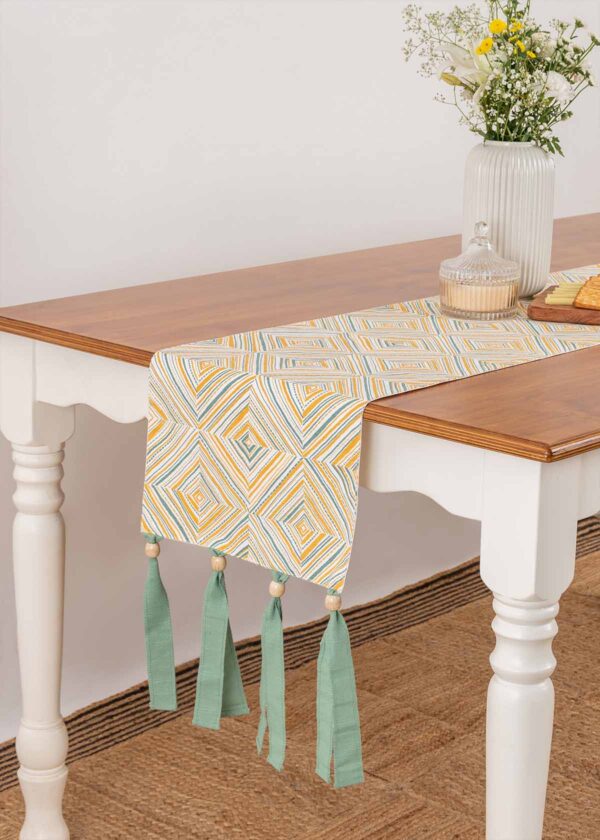 Tinted lawns 100% cotton elegant table runner for 4 seater or 6 seater Dining with tassels - Multicolor