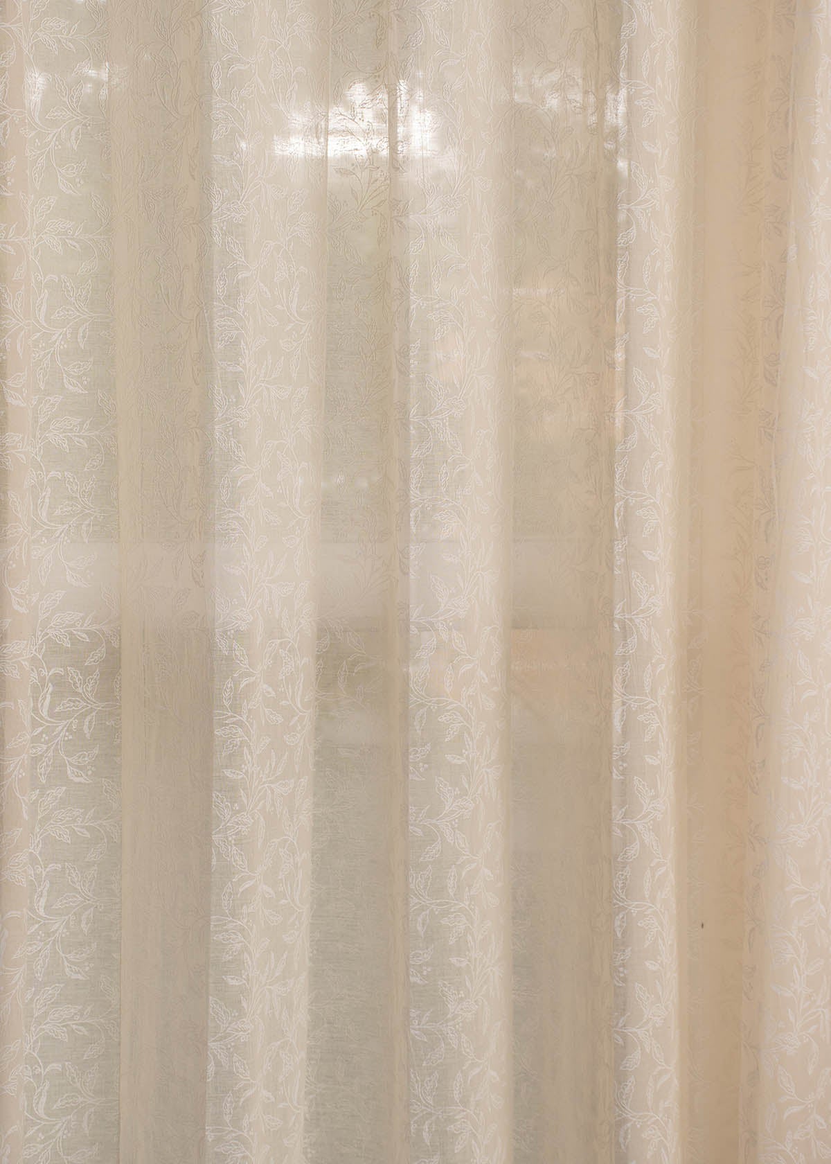 Trailing Berries 100% Cotton Sheer minimal curtain for Living room - Light filtering - Cream - Single Piece