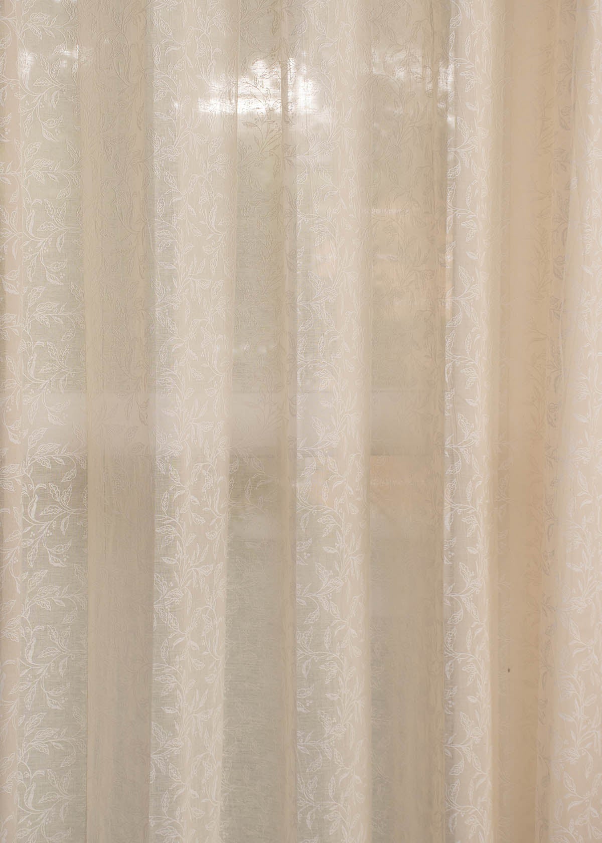 Trailing Berries 100% Customizable Cotton Sheer minimal curtain for Living room - Light filtering - Cream