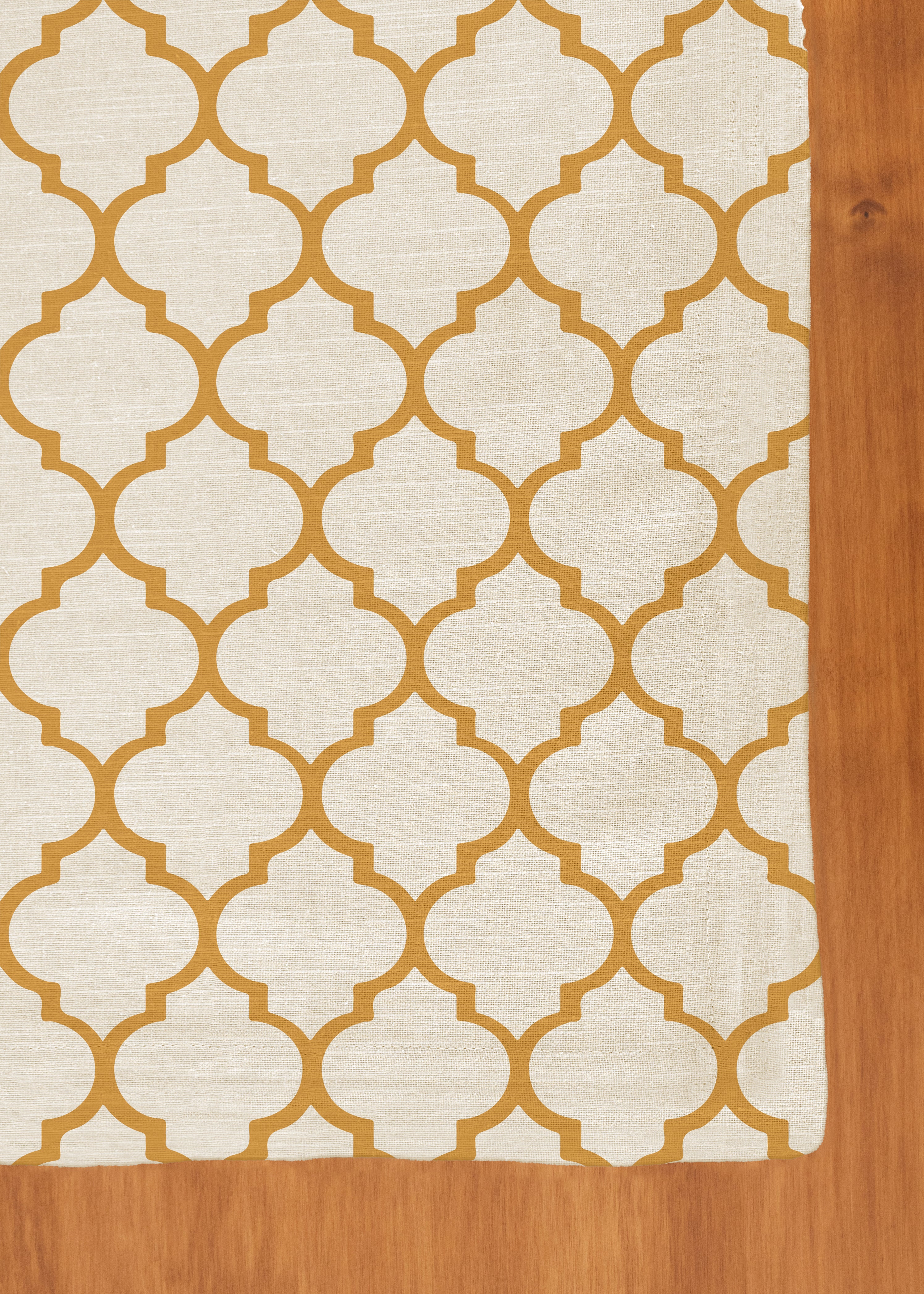 Trellis Printed 100% cotton geometric table cloth for 4 seater or 6 seater dining - Mustard