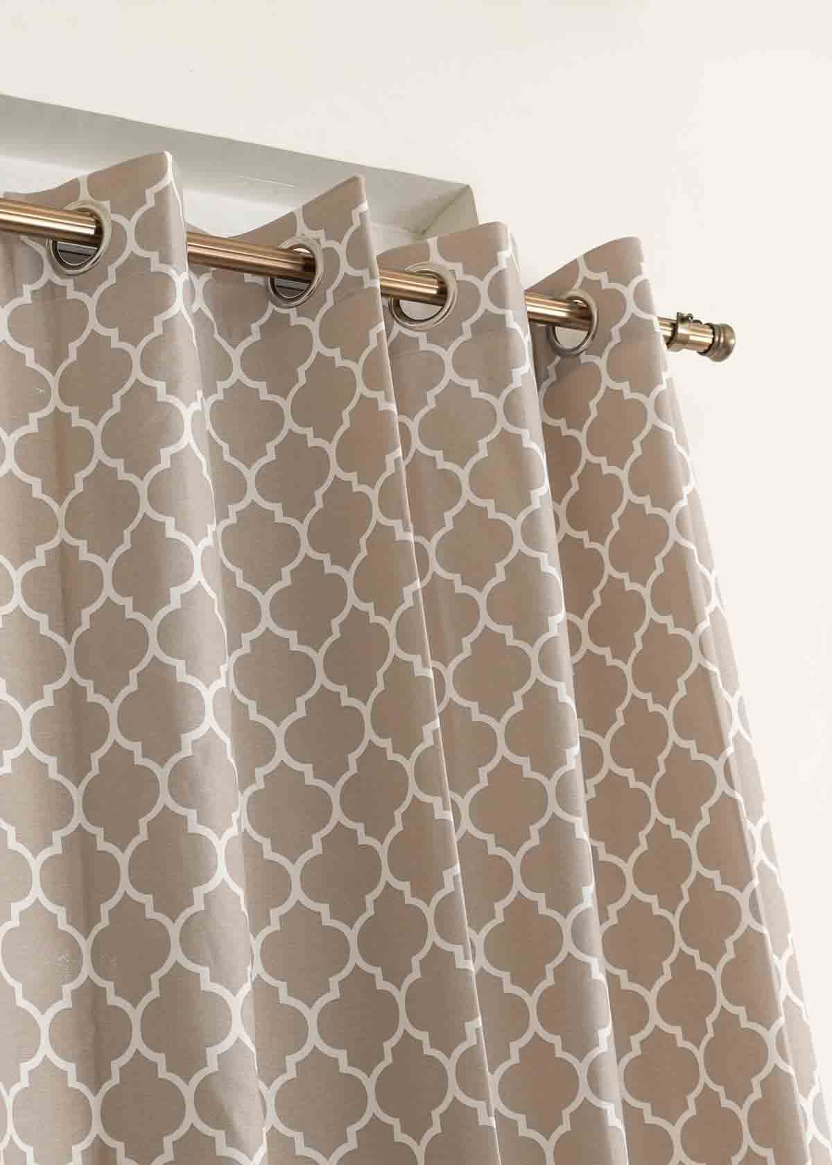 Reverse Trellis Printed Cotton Curtain - Walnut Grey