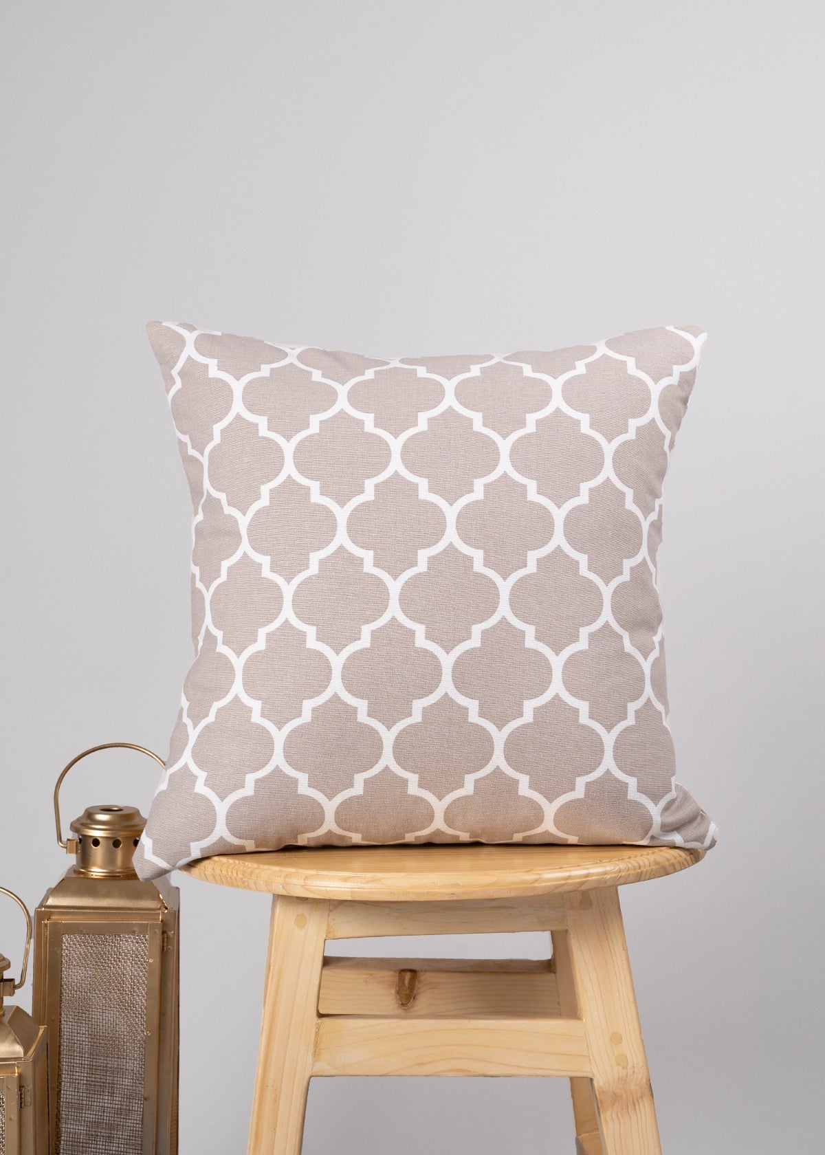 Reverse trellis 100% cotton customisable geometric cushion cover for sofa - Walnut grey