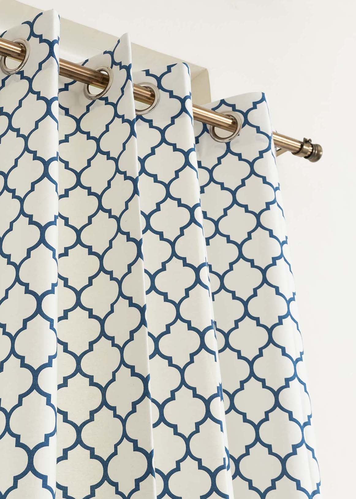 Trellis Printed Cotton Curtain - Royal Blue