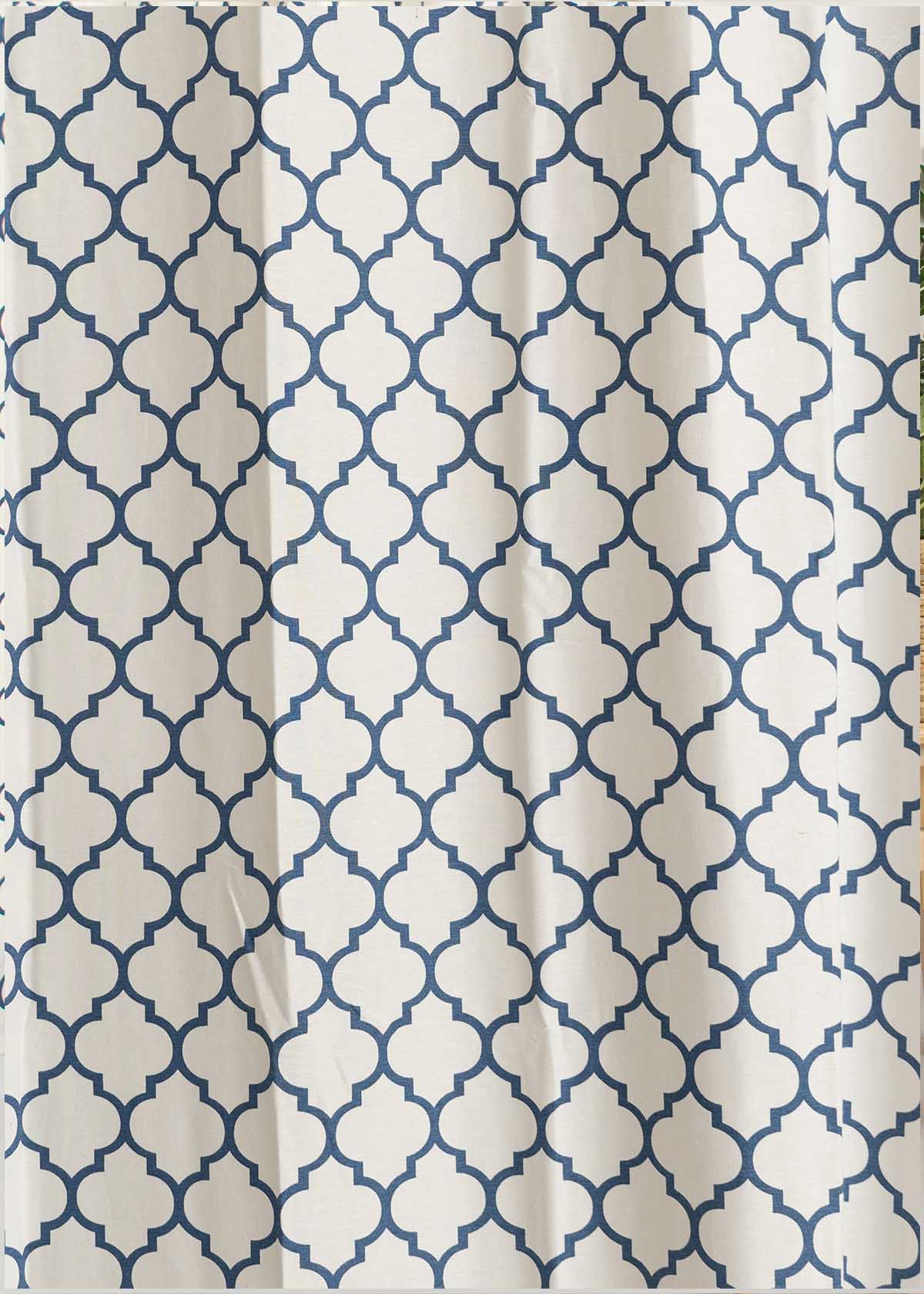Trellis Printed Cotton Curtain - Royal Blue
