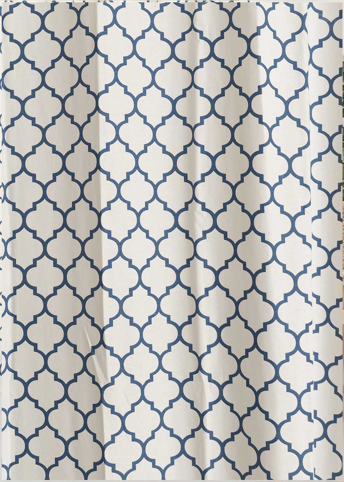 Trellis Printed 100% Customizable Cotton geometric curtain for bed room - Room darkening - Royal Blue
