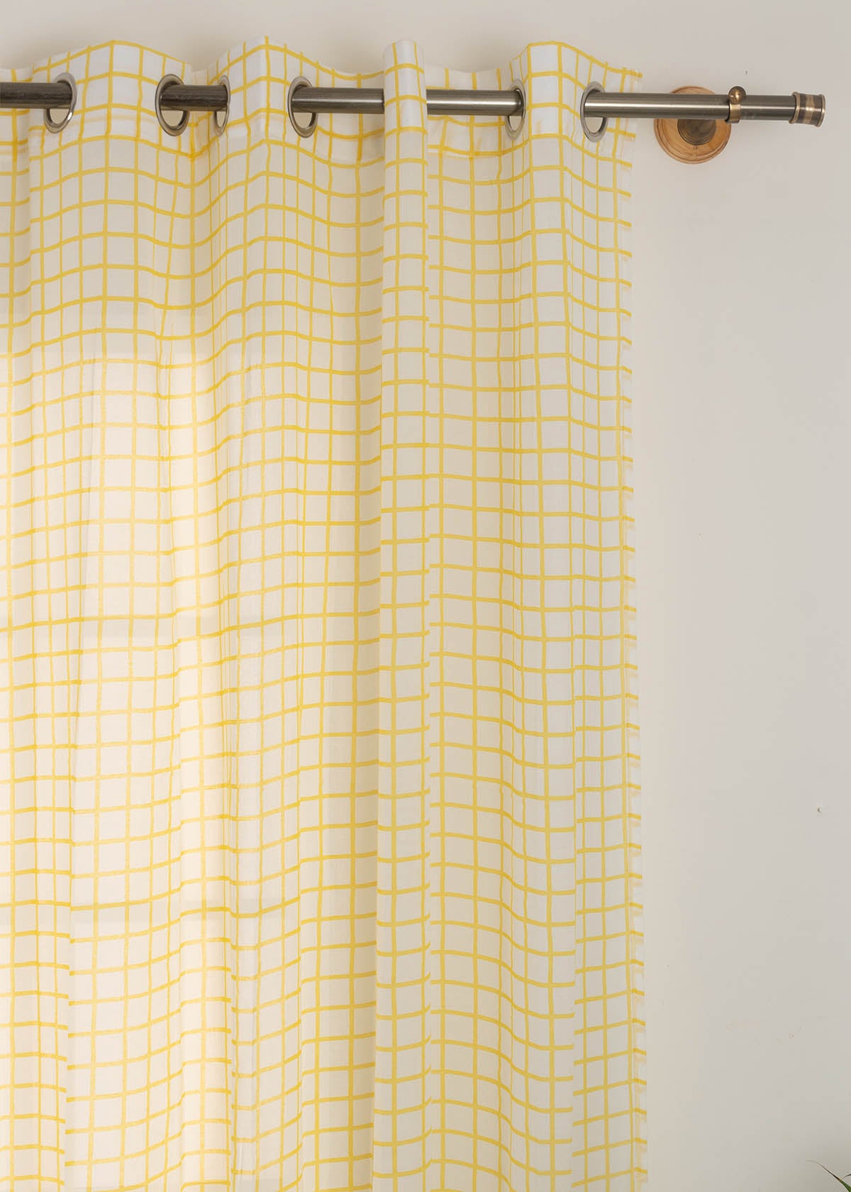 Uneven Checks Printed Sheer Curtain - Yellow