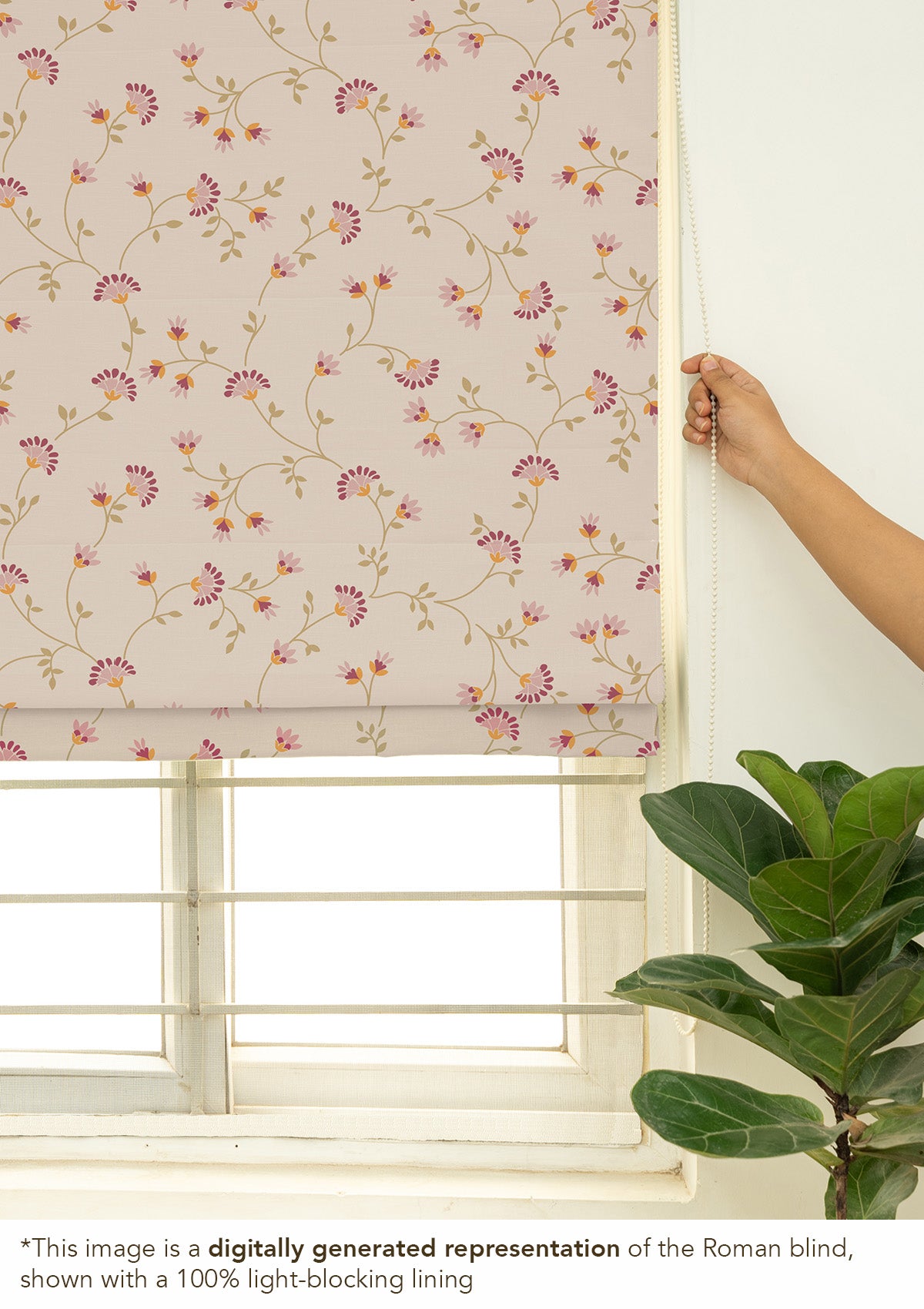 Vaanya 100% Cotton Sheer Embroidered Customizable blind for livingroom & Bedrooms - Light Filtering - Green and Pink