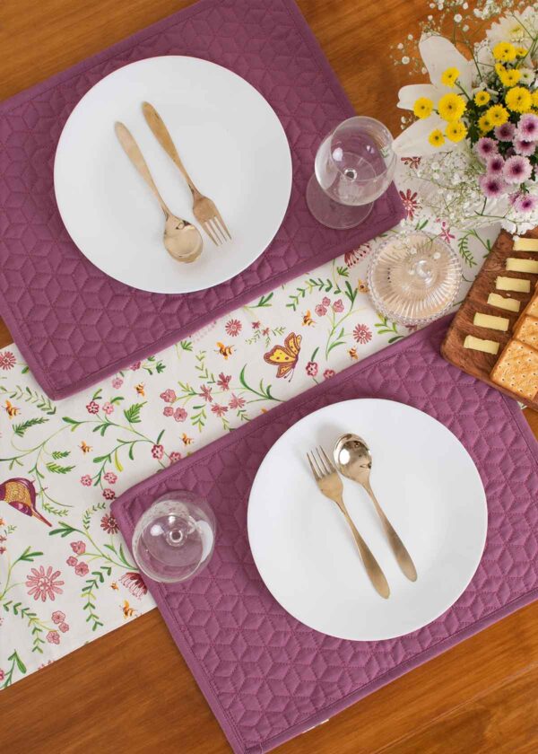 Whimsical Garden 100% cotton floral table runner for 4 seater or 6 seater Dining with tassels - multicolor