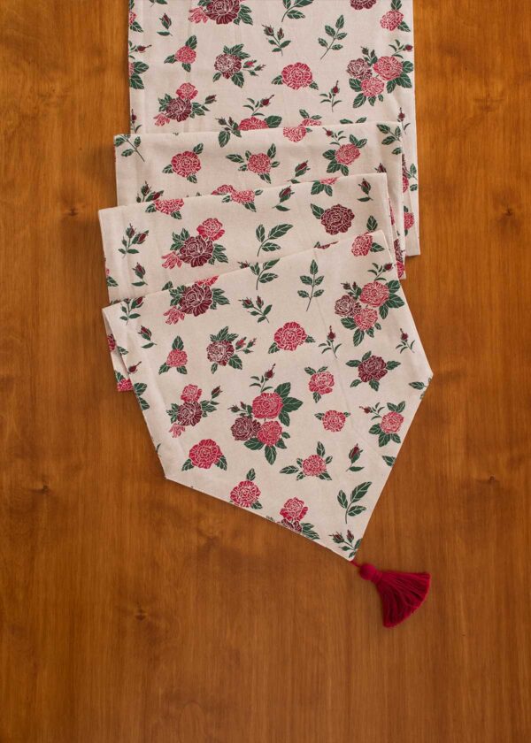 Wild Roses Printed Cotton Table Runner - Rose